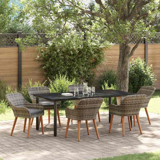 Garten Essgruppe mit Kissen 3 pcs Schwarz Poly-Rattan