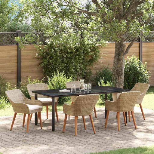 Garten Essgruppe mit Kissen 3 pcs Schwarz Poly-Rattan