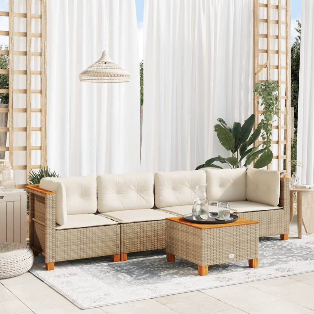 5-tlg. Garten-Sofagarnitur mit Kissen Schwarz Poly Rattan