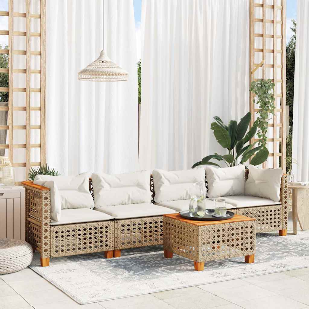 5-tlg. Garten-Sofagarnitur mit Kissen Schwarz Poly Rattan
