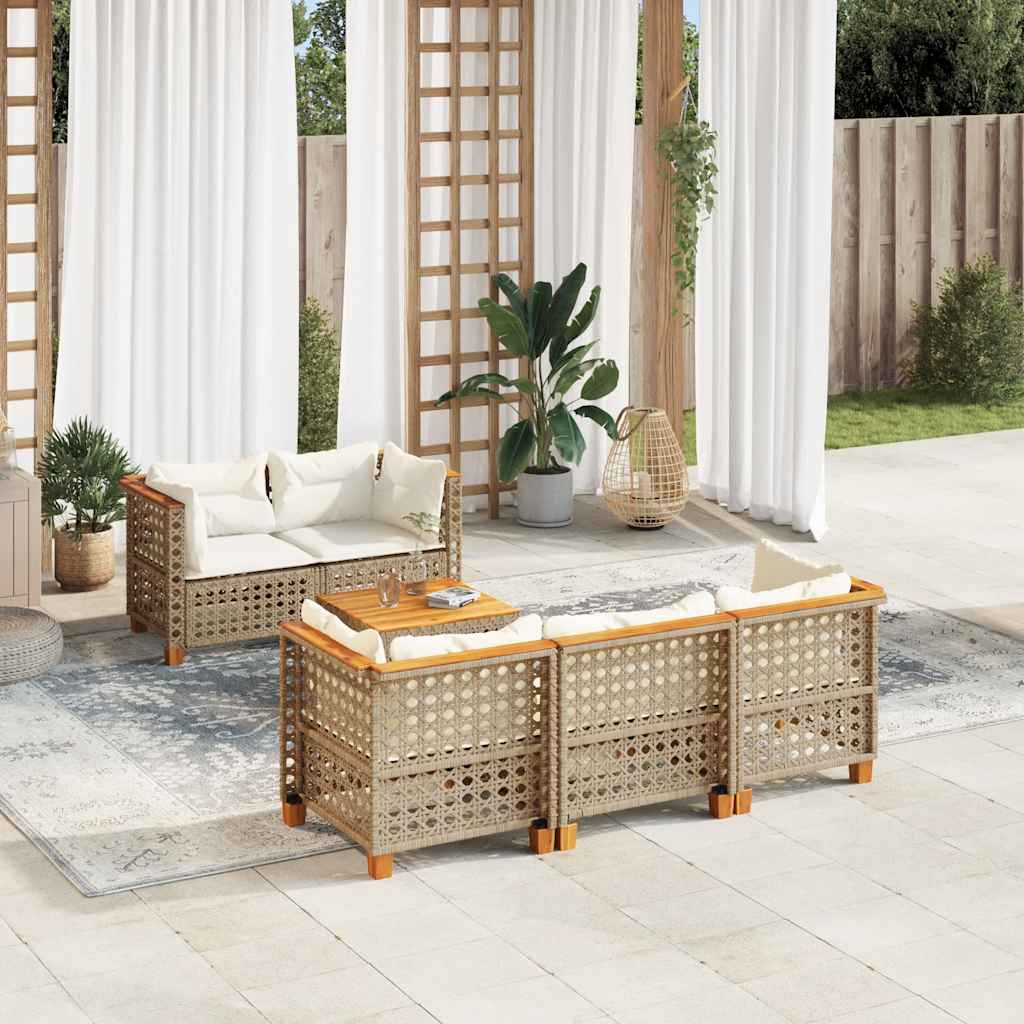 6-tlg. Garten-Sofagarnitur mit Kissen Schwarz Poly Rattan