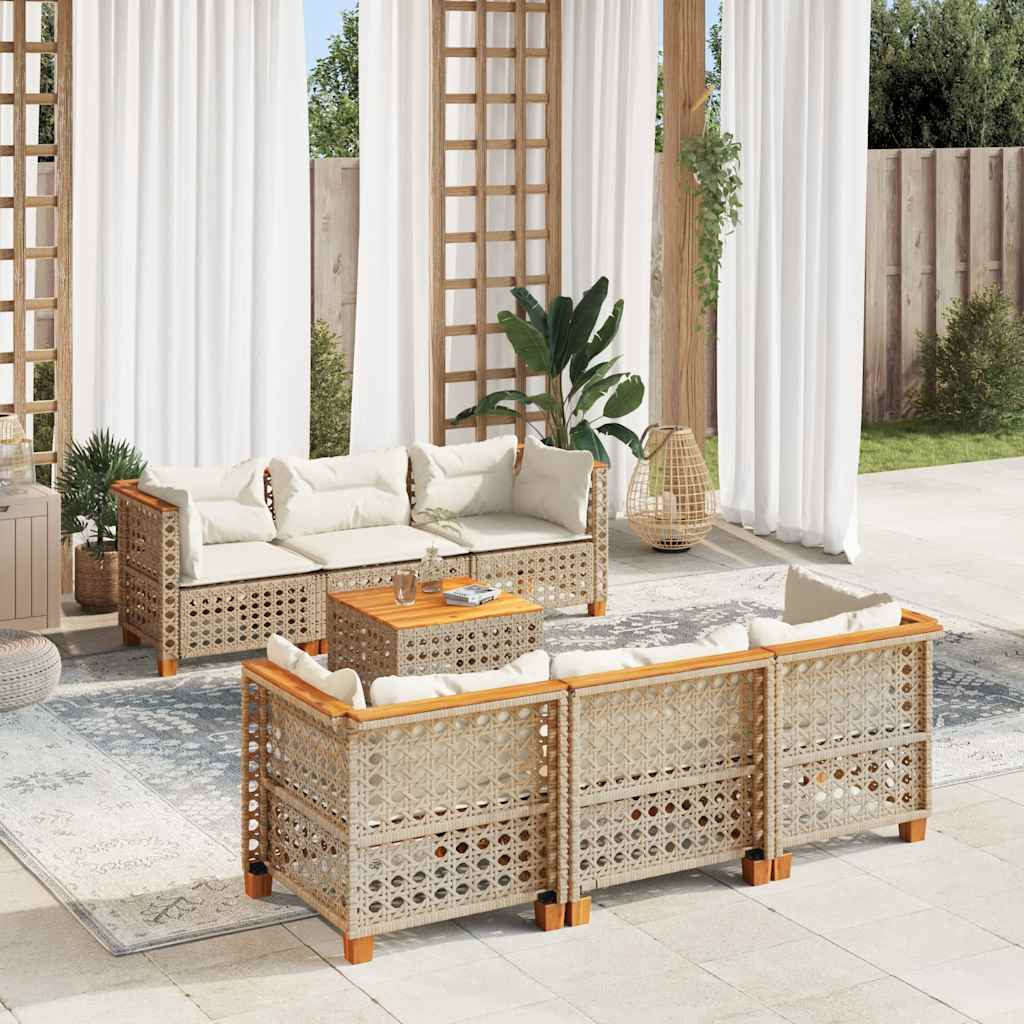 7-tlg. Garten-Sofagarnitur mit Kissen Schwarz Poly Rattan