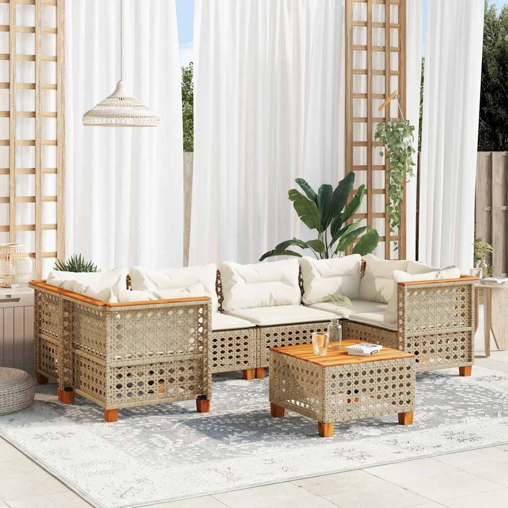 7-tlg. Garten-Sofagarnitur mit Kissen Schwarz Poly Rattan