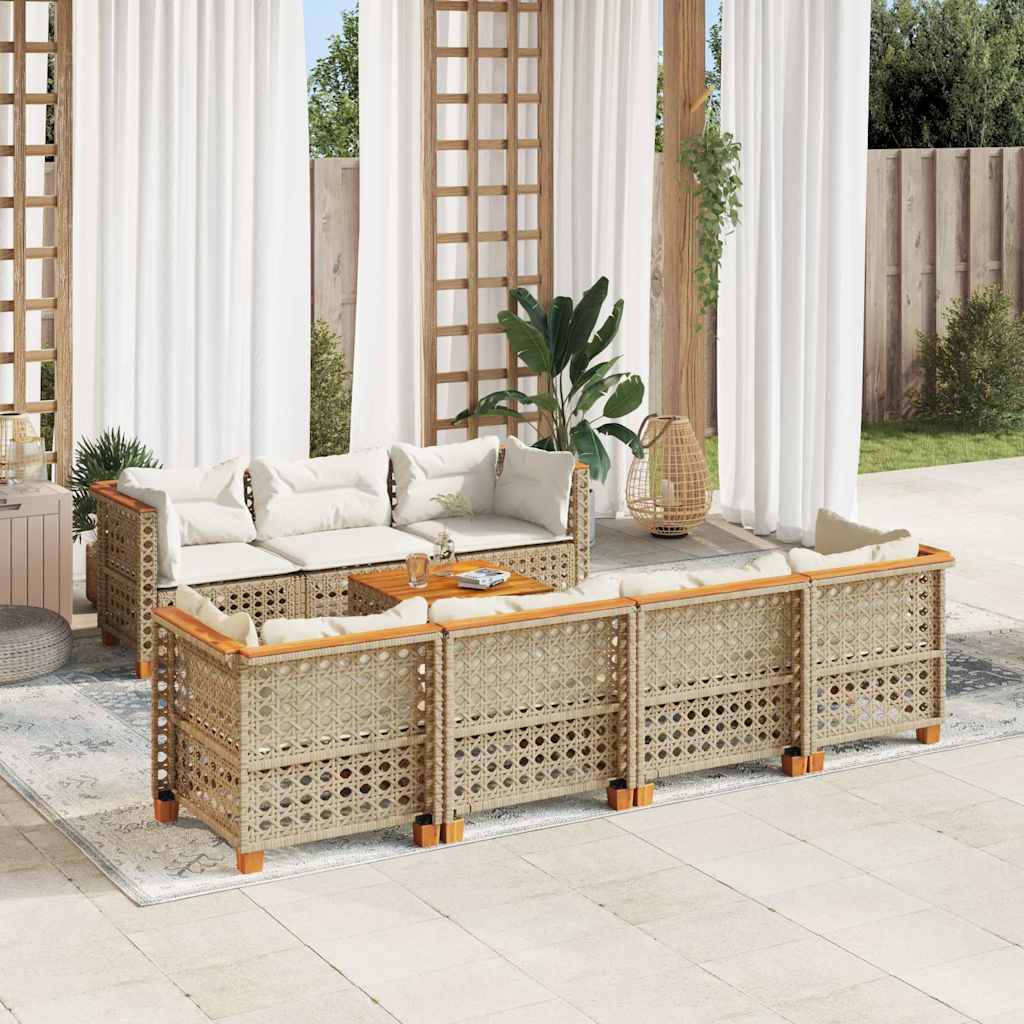 8-tlg. Garten-Sofagarnitur mit Kissen Schwarz Poly Rattan
