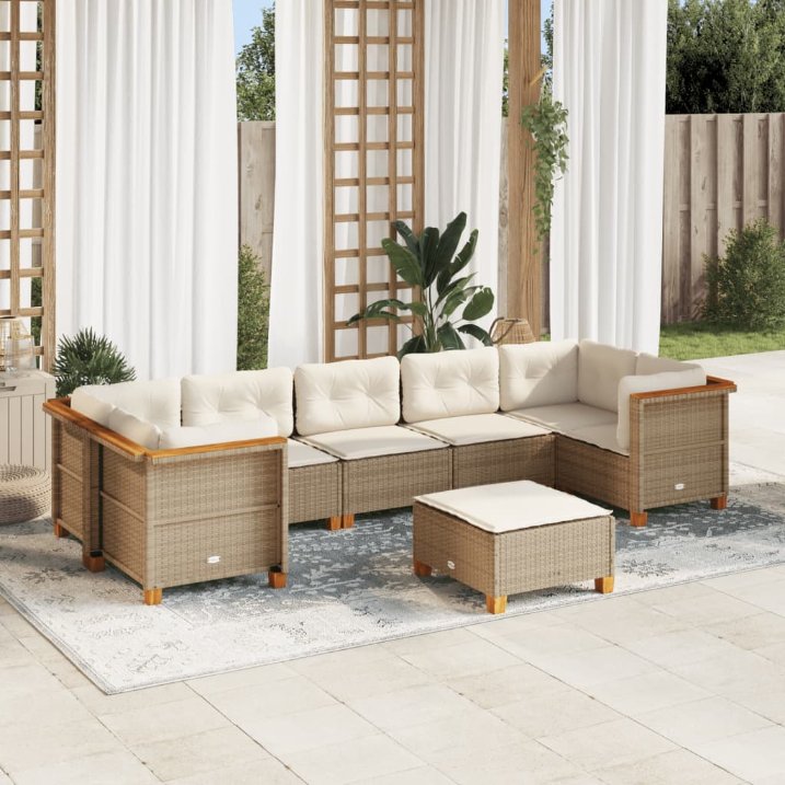8-tlg. Garten-Sofagarnitur mit Kissen Schwarz Poly Rattan
