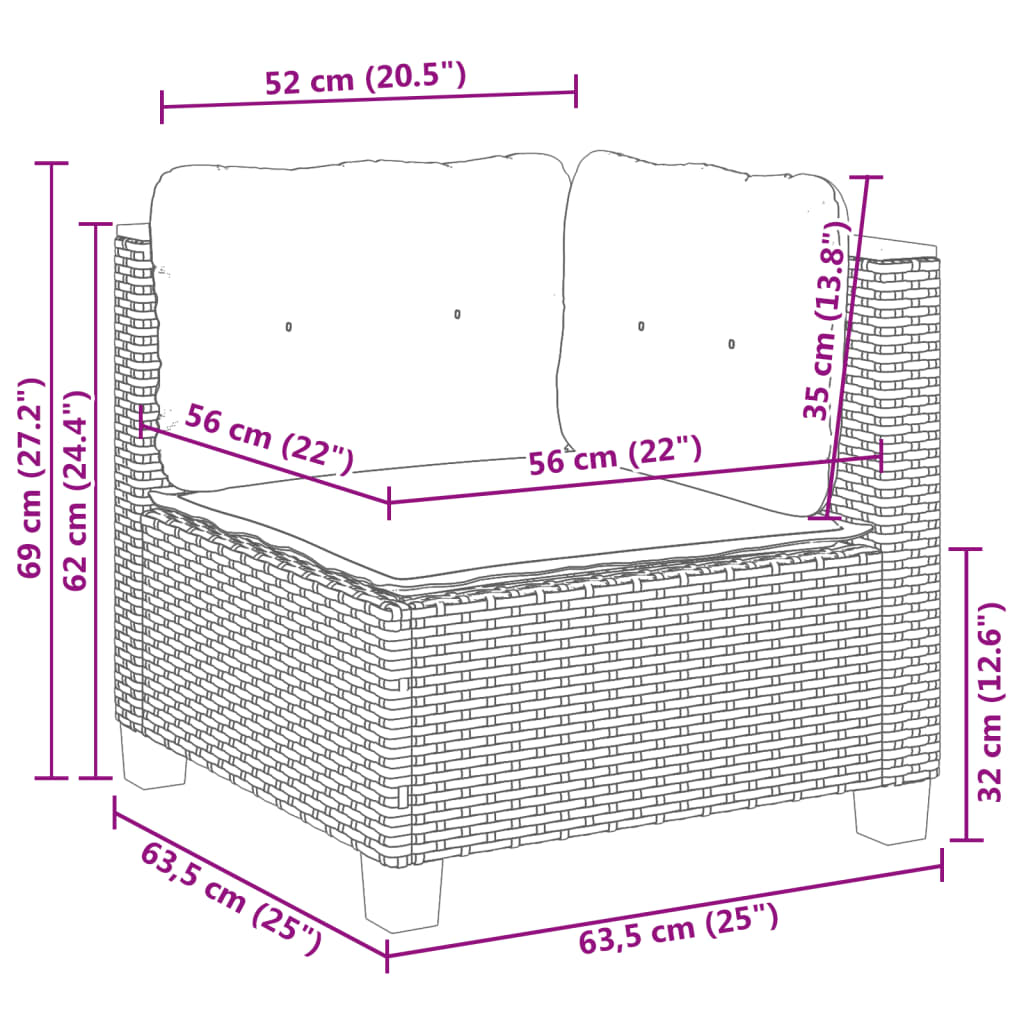 9-tlg. Garten-Sofagarnitur mit Kissen Schwarz Poly Rattan