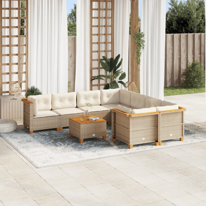 9-tlg. Garten-Sofagarnitur mit Kissen Schwarz Poly Rattan