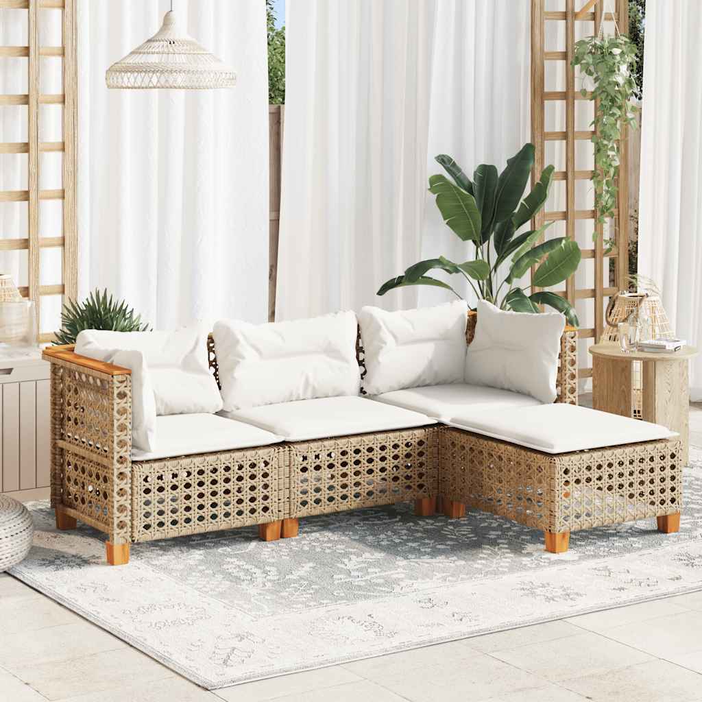 4-tlg. Garten-Sofagarnitur mit Kissen Schwarz Poly Rattan