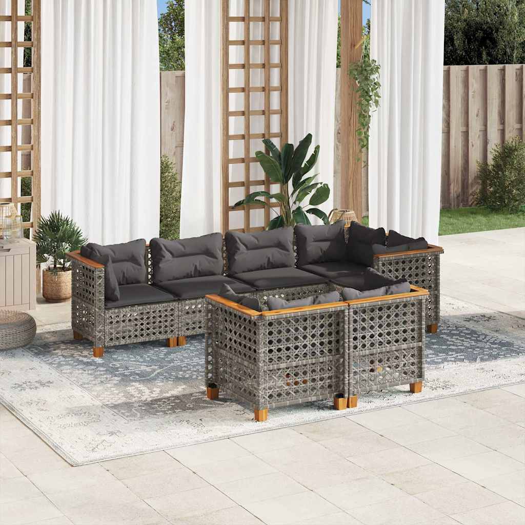 7-tlg. Garten-Sofagarnitur mit Kissen Schwarz Poly Rattan