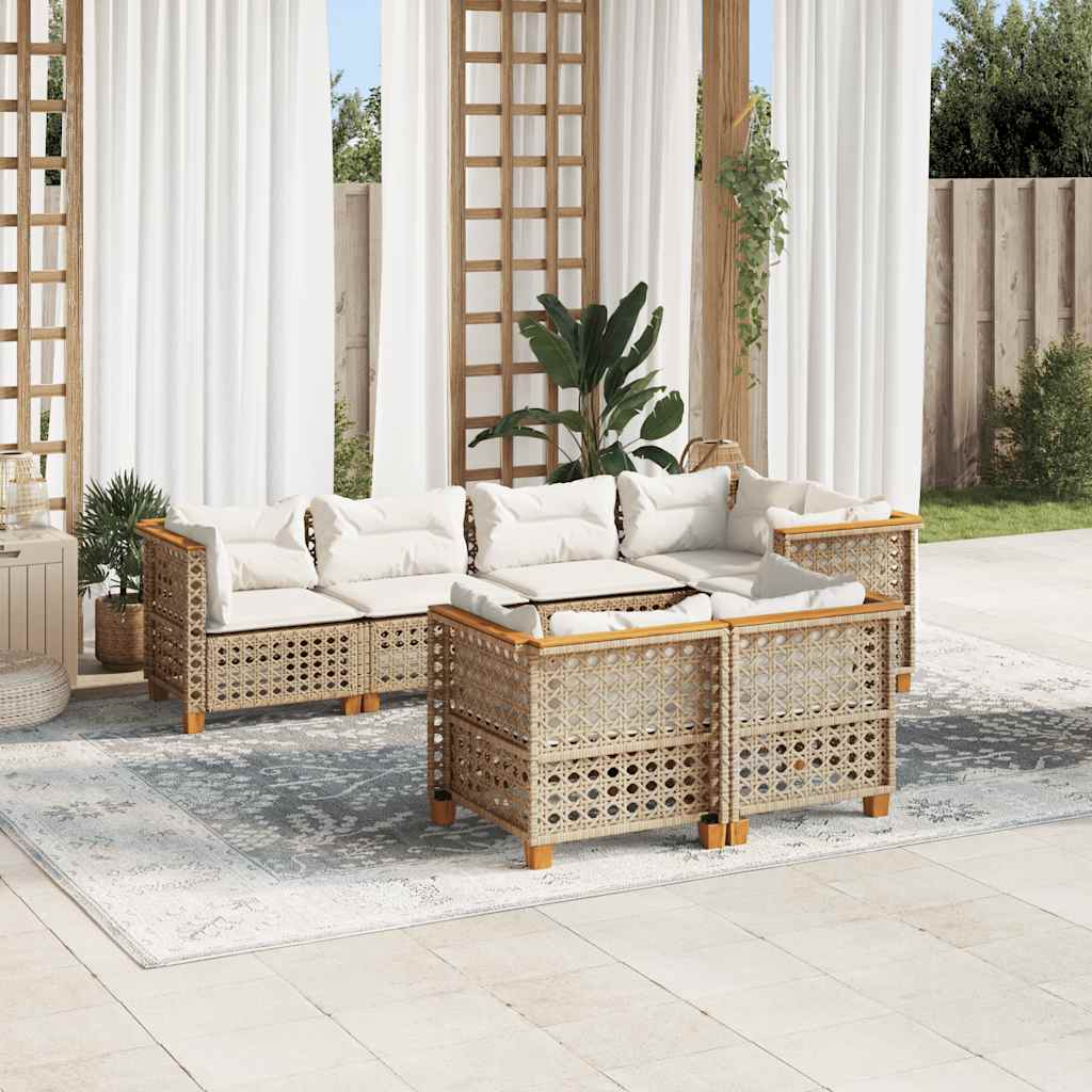 7-tlg. Garten-Sofagarnitur mit Kissen Schwarz Poly Rattan