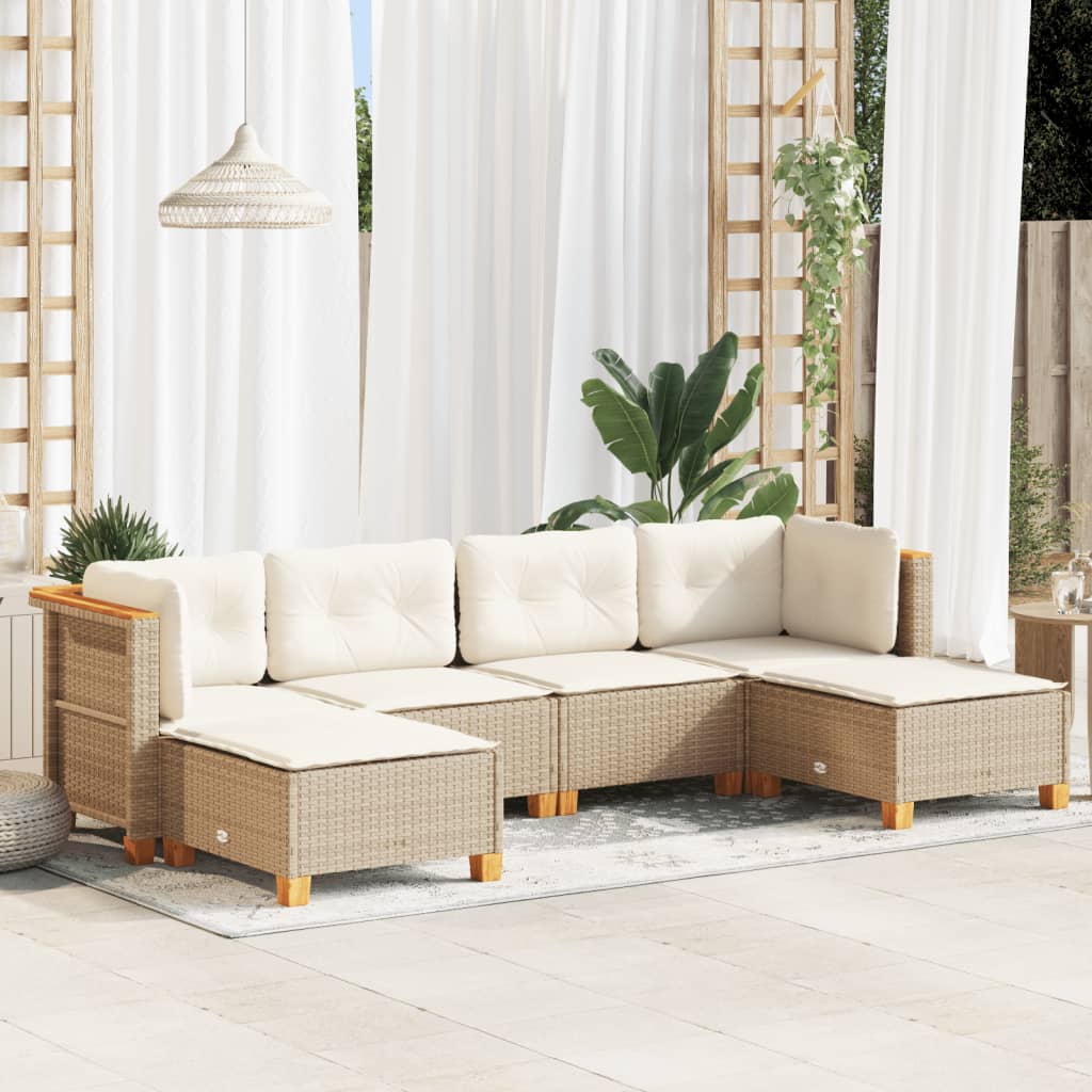 6-tlg. Garten-Sofagarnitur mit Kissen Schwarz Poly Rattan