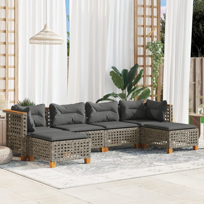 6-tlg. Garten-Sofagarnitur mit Kissen Schwarz Poly Rattan