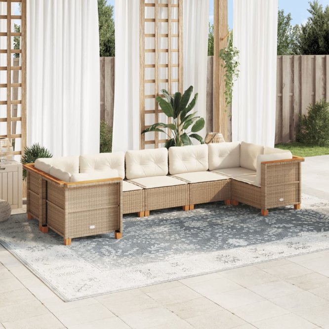 7-tlg. Garten-Sofagarnitur mit Kissen Schwarz Poly Rattan