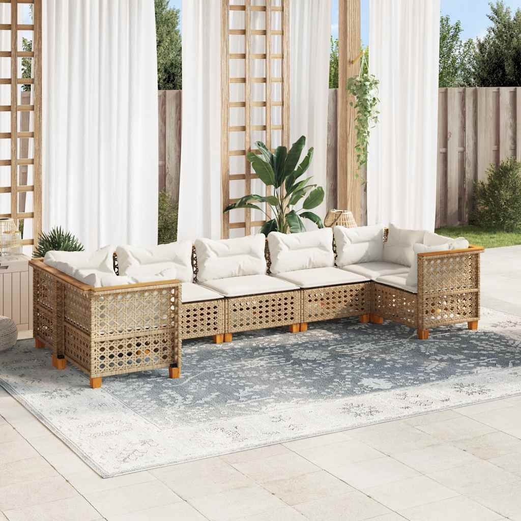 7-tlg. Garten-Sofagarnitur mit Kissen Schwarz Poly Rattan