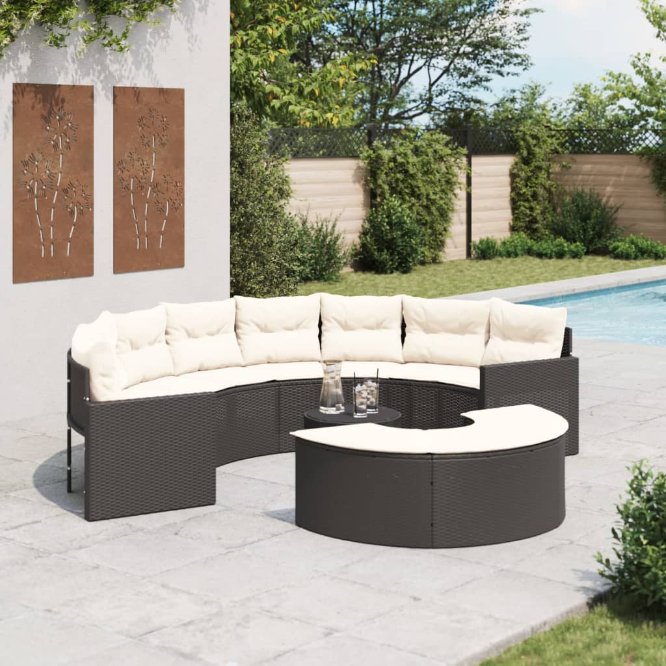 vidaXL 2-tlg. Garten-Sofagarnitur Halbrund Schwarz Poly-Rattan