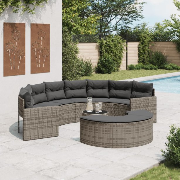 vidaXL 2-tlg. Garten-Sofagarnitur Halbrund Schwarz Poly-Rattan