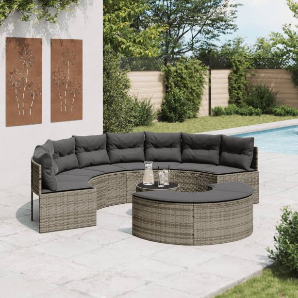 vidaXL 2-tlg. Garten-Sofagarnitur Halbrund Schwarz Poly-Rattan