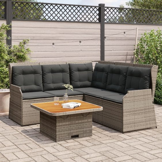 4-tlg. Garten-Lounge-Set mit Kissen Schwarz Poly Rattan