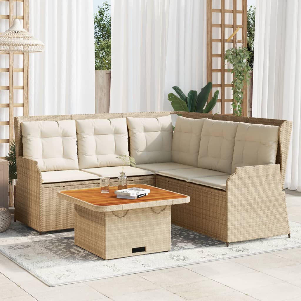 4-tlg. Garten-Lounge-Set mit Kissen Schwarz Poly Rattan