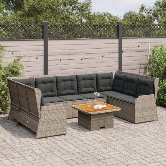 7-tlg. Garten-Lounge-Set mit Kissen Schwarz Poly Rattan