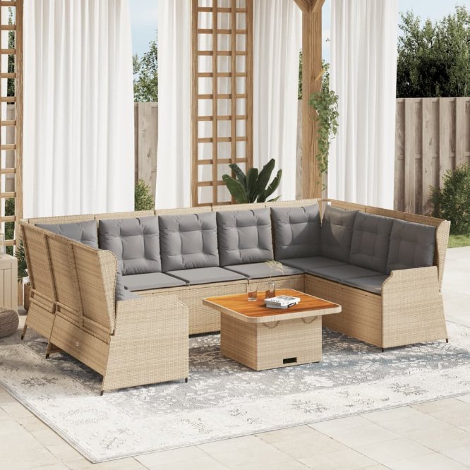 7-tlg. Garten-Lounge-Set mit Kissen Schwarz Poly Rattan