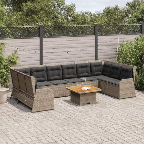 7-tlg. Garten-Lounge-Set mit Kissen Schwarz Poly Rattan