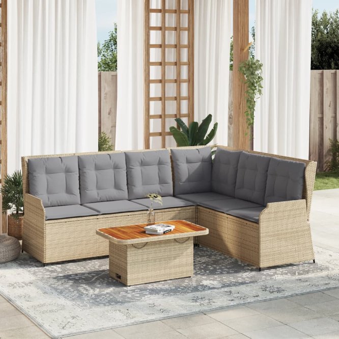 5-tlg. Garten-Lounge-Set mit Kissen Schwarz Poly Rattan