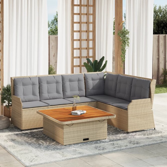 5-tlg. Garten-Lounge-Set mit Kissen Schwarz Poly Rattan