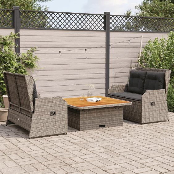 3-tlg. Garten-Lounge-Set mit Kissen Schwarz Poly Rattan