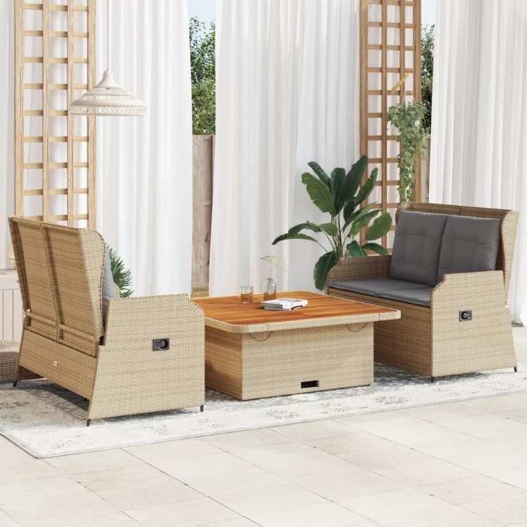 3-tlg. Garten-Lounge-Set mit Kissen Schwarz Poly Rattan