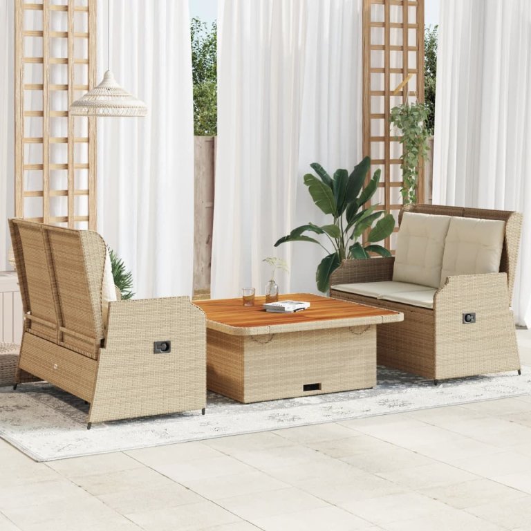 3-tlg. Garten-Lounge-Set mit Kissen Schwarz Poly Rattan