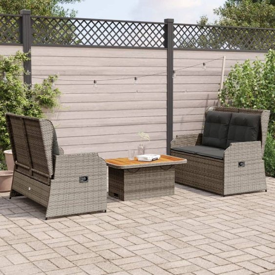 3-tlg. Garten-Lounge-Set mit Kissen Schwarz Poly Rattan