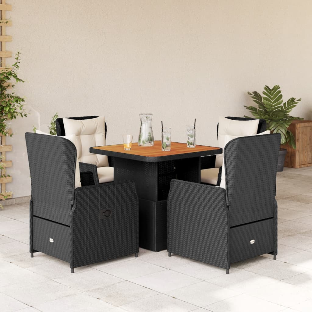 3-tlg. Bistro-Set mit Kissen Schwarz Poly Rattan