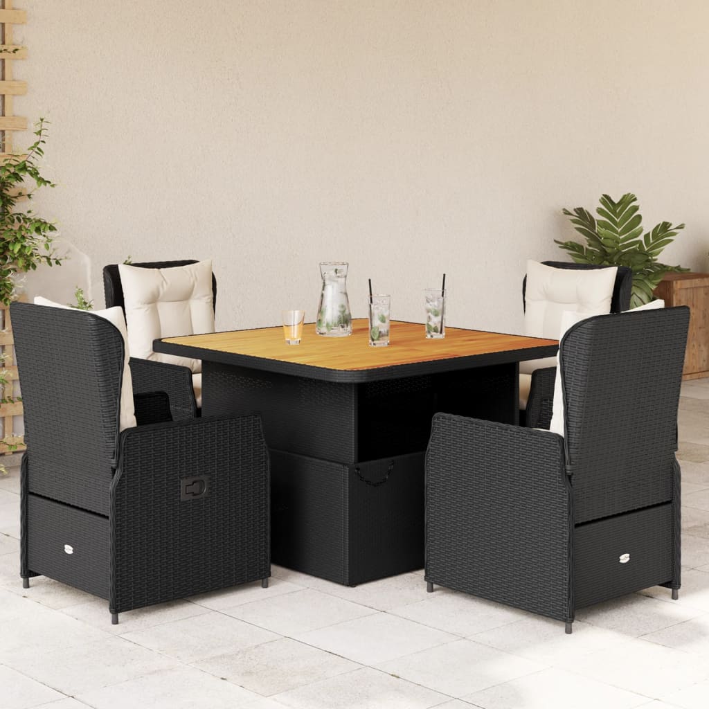 3-tlg. Bistro-Set mit Kissen Schwarz Poly Rattan