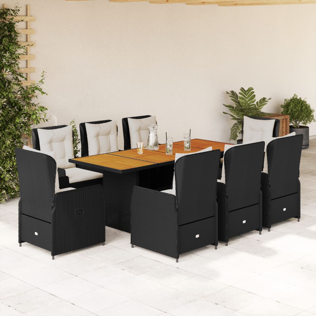 7-tlg. Garten-Essgruppe mit Kissen Schwarz Poly Rattan