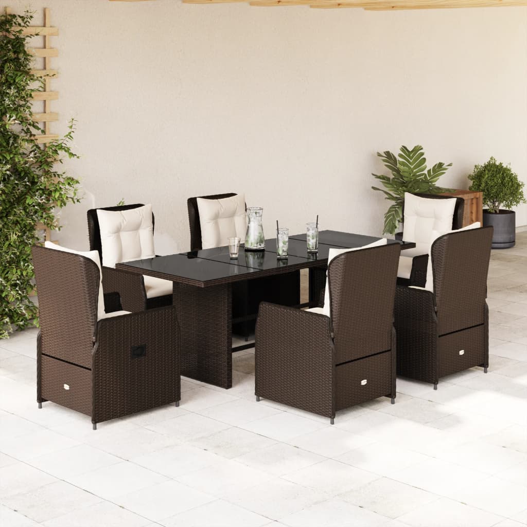 7-tlg. Garten-Essgruppe mit Kissen Schwarz Poly Rattan