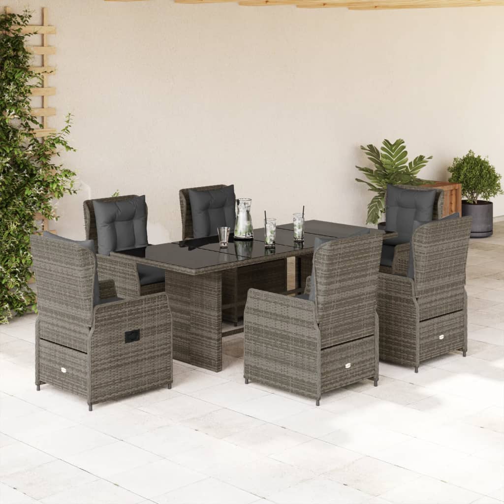7-tlg. Garten-Essgruppe mit Kissen Schwarz Poly Rattan