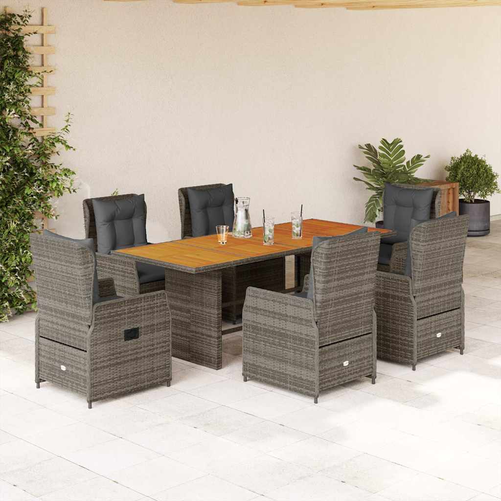 7-tlg. Garten-Essgruppe mit Kissen Schwarz Poly Rattan