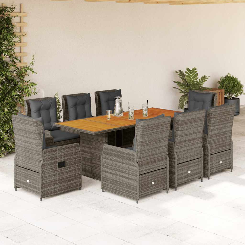 7-tlg. Garten-Essgruppe mit Kissen Schwarz Poly Rattan