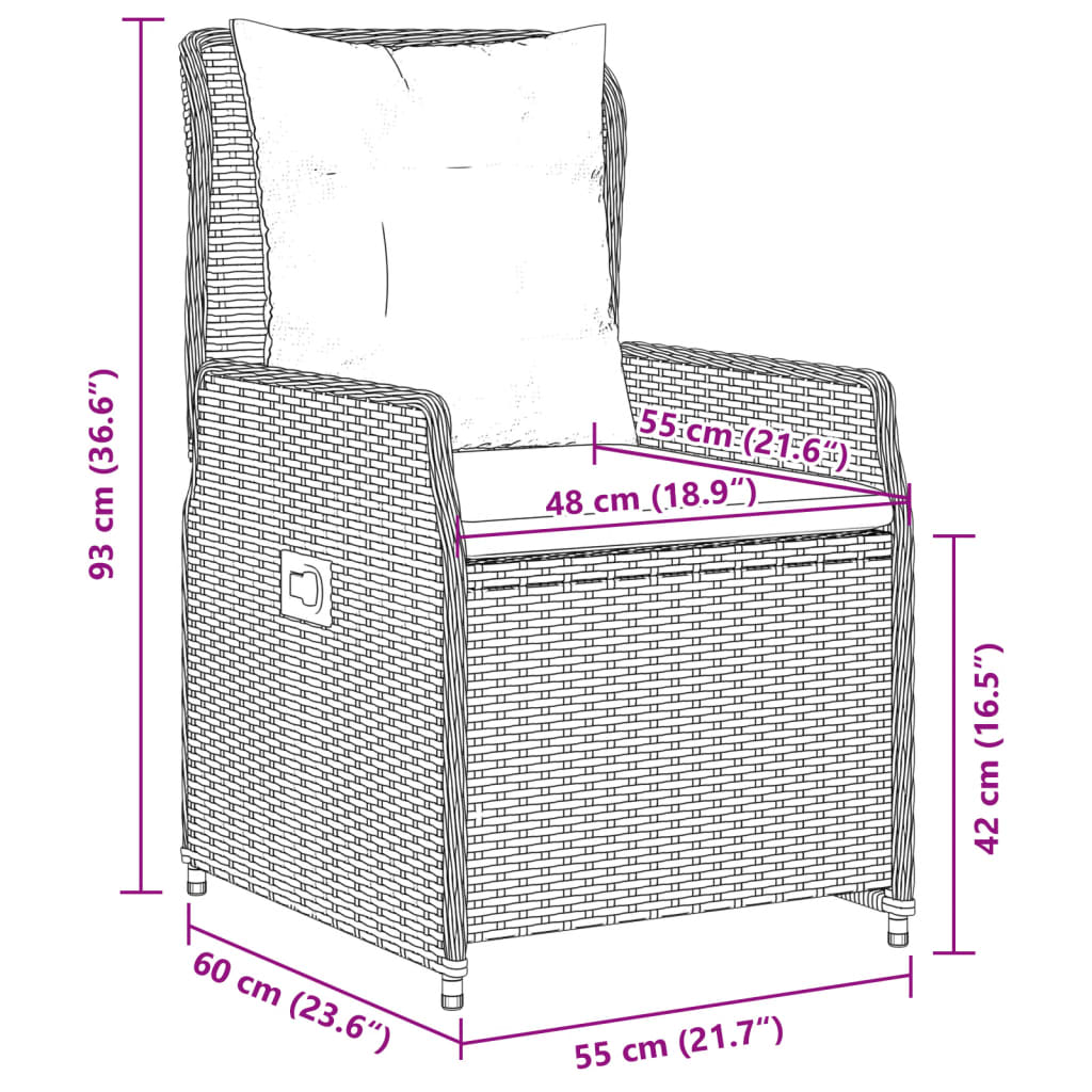 3-tlg. Garten-Essgruppe mit Kissen Schwarz Poly Rattan