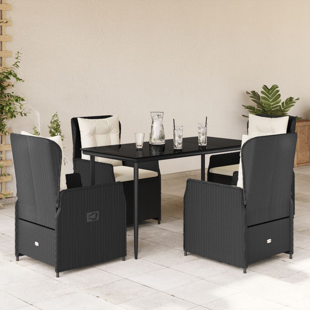 3-tlg. Garten-Essgruppe mit Kissen Schwarz Poly Rattan