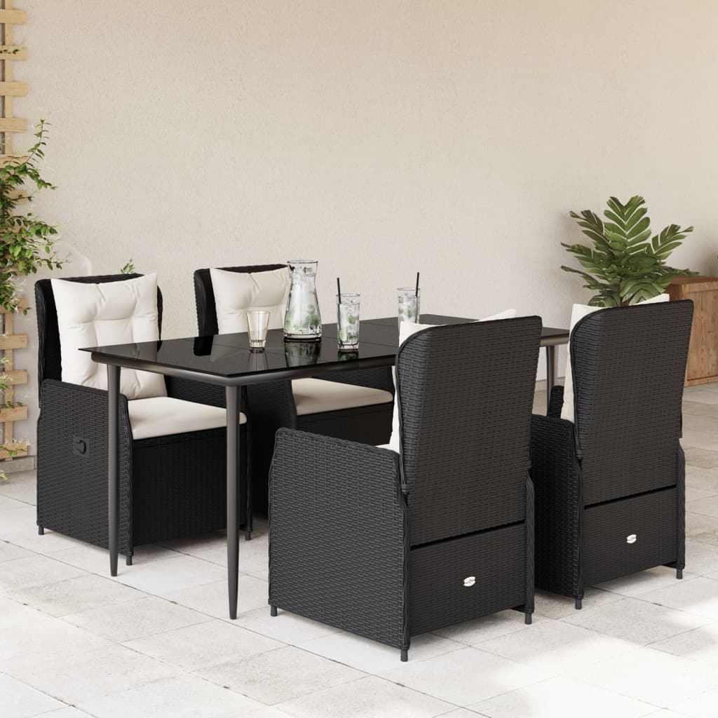 3-tlg. Garten-Essgruppe mit Kissen Schwarz Poly Rattan