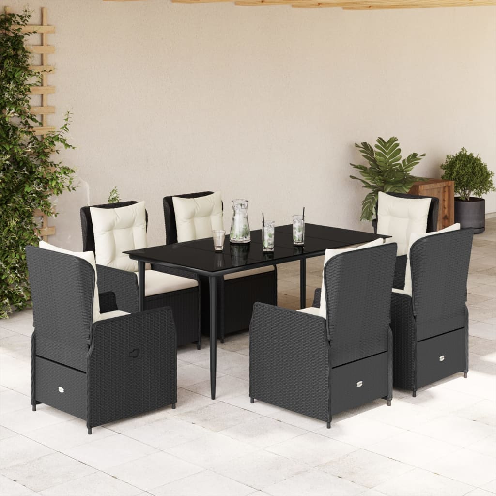 3-tlg. Garten-Essgruppe mit Kissen Schwarz Poly Rattan