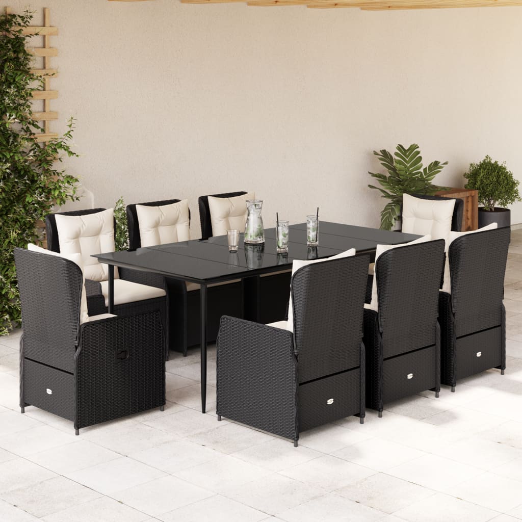 3-tlg. Garten-Essgruppe mit Kissen Schwarz Poly Rattan
