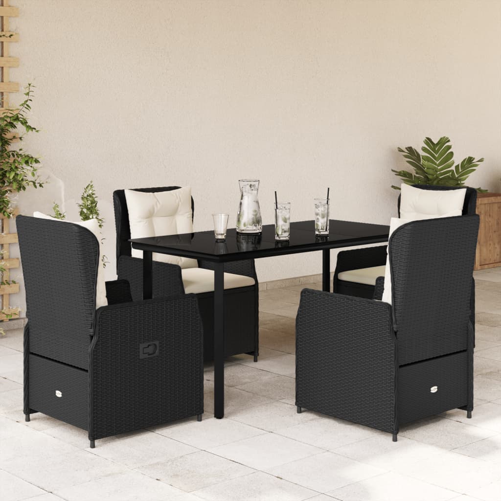 3-tlg. Garten-Essgruppe mit Kissen Schwarz Poly Rattan