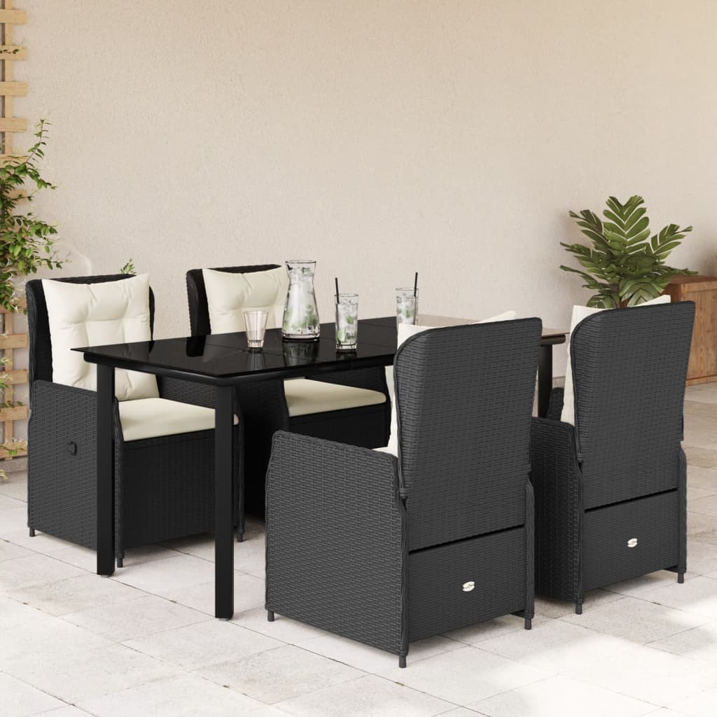 3-tlg. Garten-Essgruppe mit Kissen Schwarz Poly Rattan