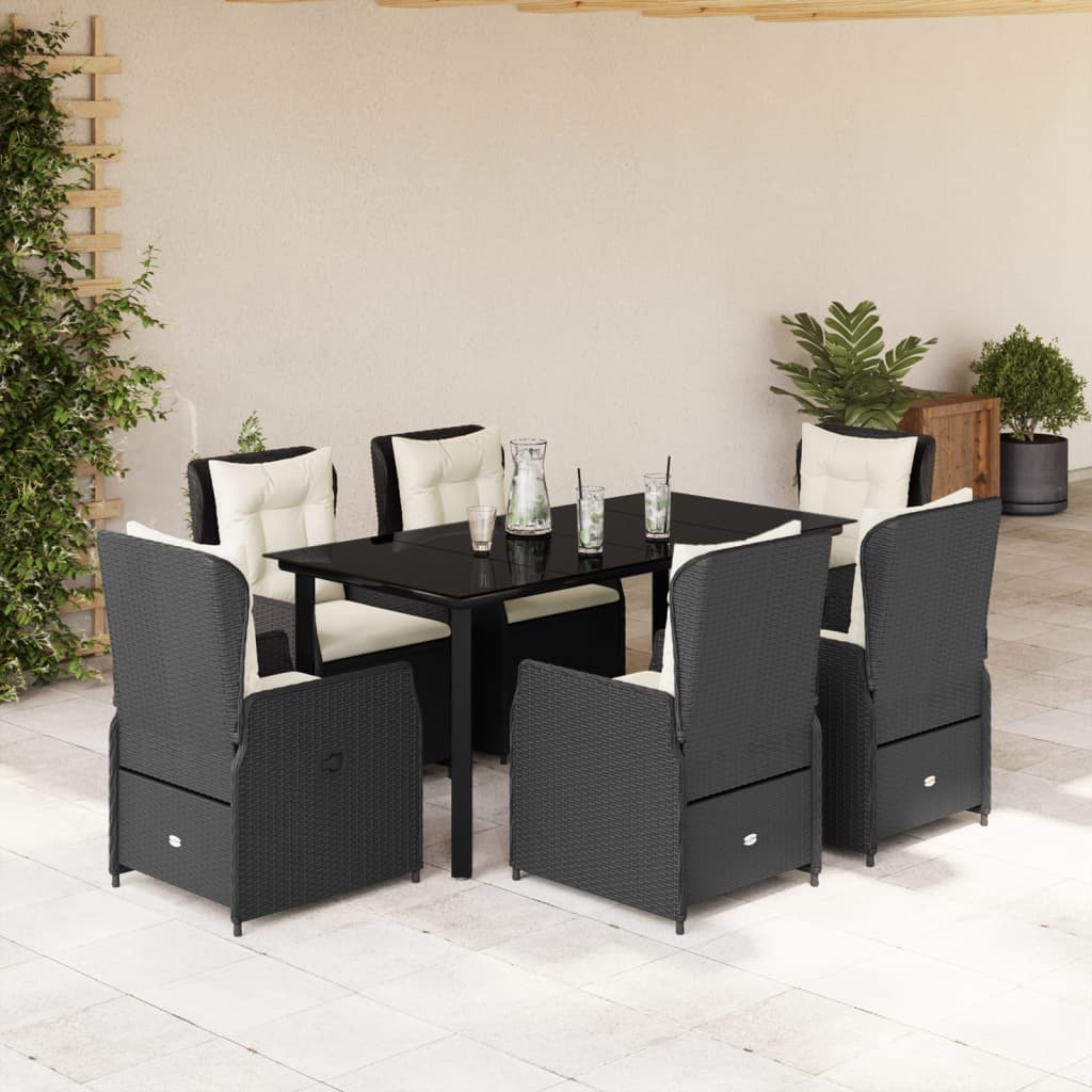 3-tlg. Garten-Essgruppe mit Kissen Schwarz Poly Rattan