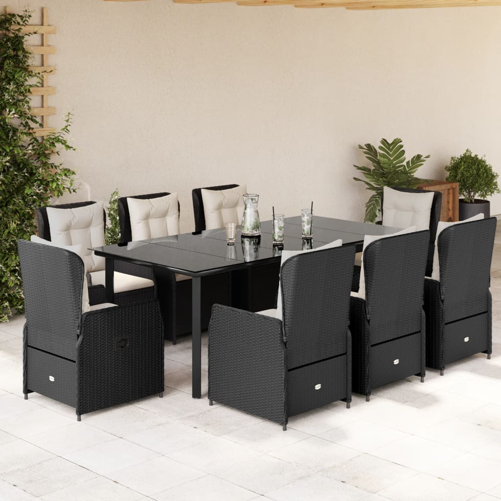 3-tlg. Garten-Essgruppe mit Kissen Schwarz Poly Rattan