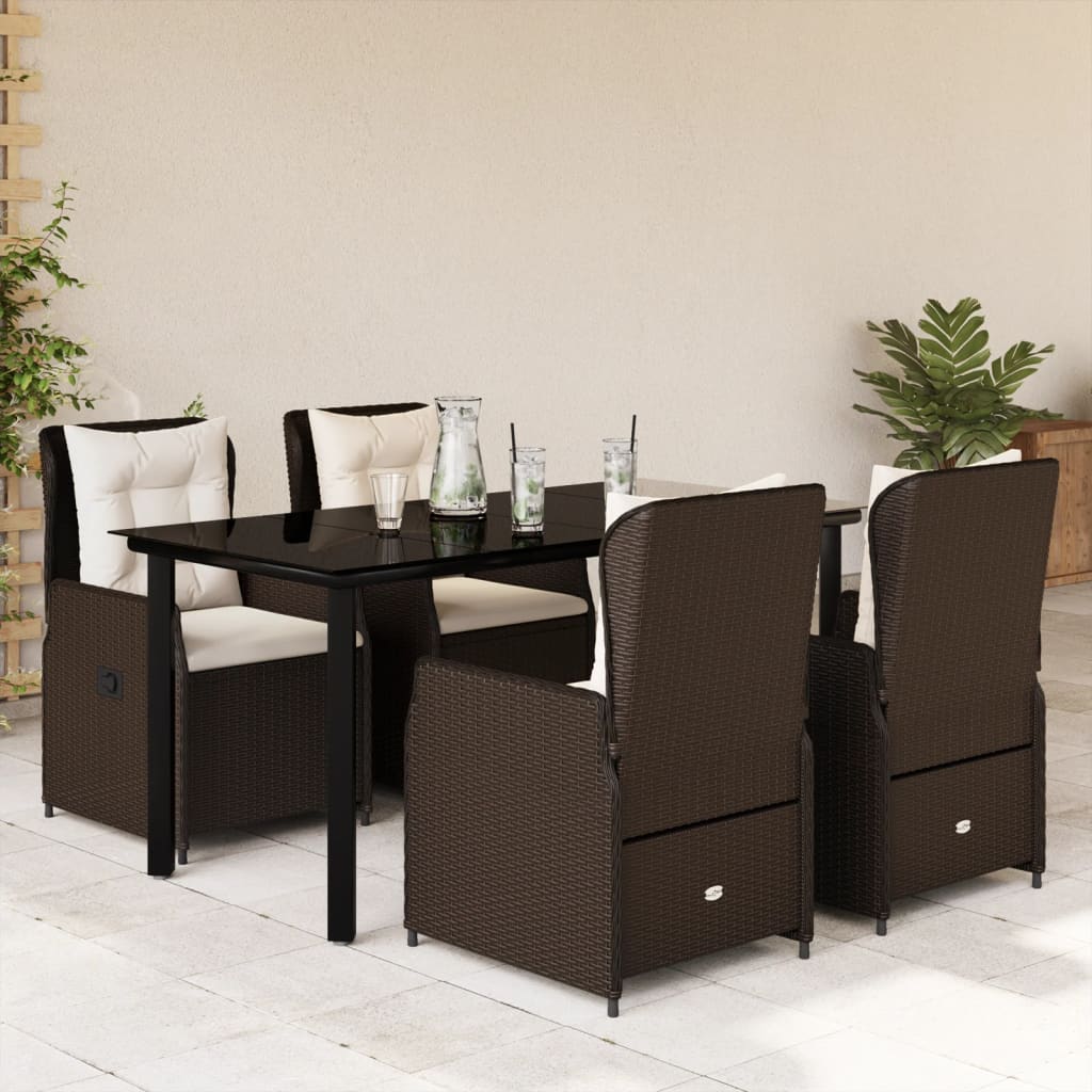 3-tlg. Garten-Essgruppe mit Kissen Schwarz Poly Rattan