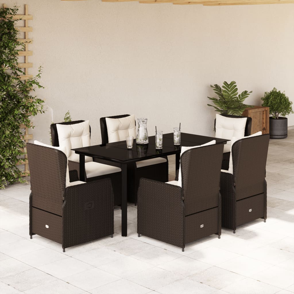 3-tlg. Garten-Essgruppe mit Kissen Schwarz Poly Rattan